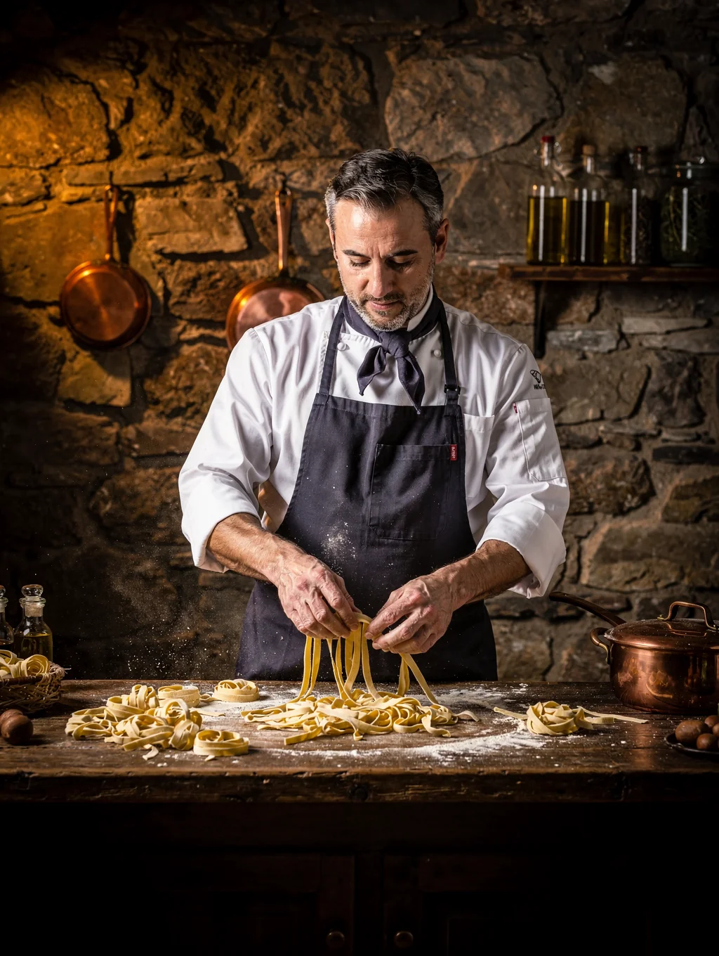 Executive Chef preparing fresh truffle tagliolini pasta