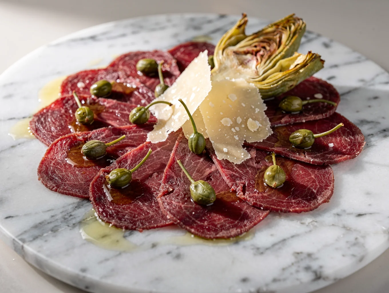 Sliced wood-fired prime beef with shaved black truffle